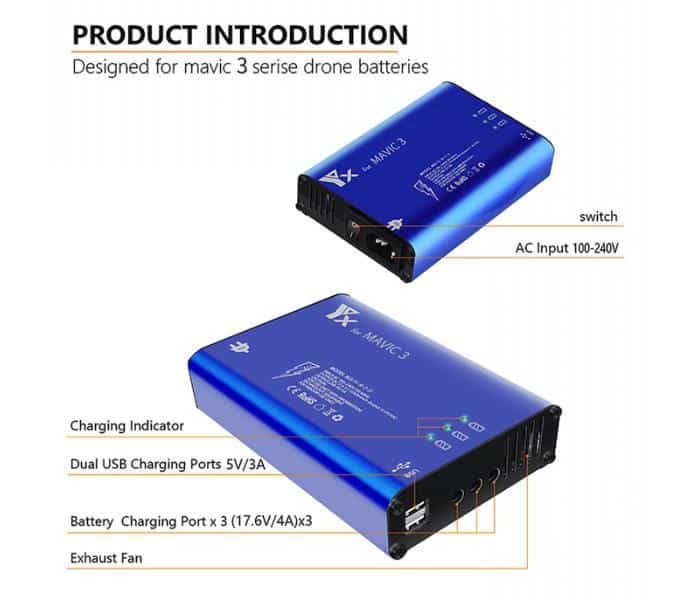 Rantow 4-Port batterie chargeur hub pour DJI Mavic Pro Drone, Drone batterie  Parallèle carte de charge adaptateur avec affichage numérique pour DJI  Mavic Pro