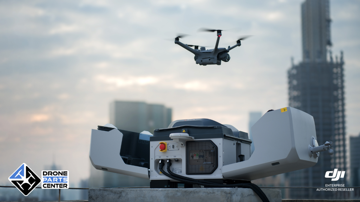 Drone taking off from an urban charging station.