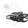 Grey drone with four propellers in flight.
