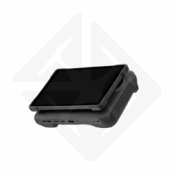 Schwarzes Tablet mit Ständer und mehreren Anschlüssen
