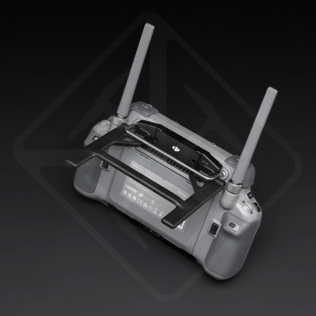 Controle remoto cinza com duas antenas estendidas.