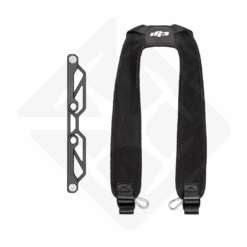 Black holder and strap for bag or equipment.