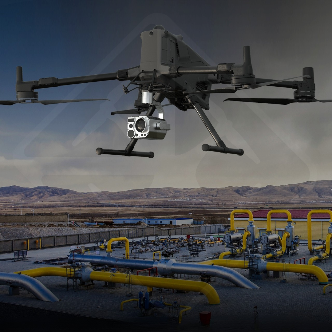 Drone flies over a gas treatment station.