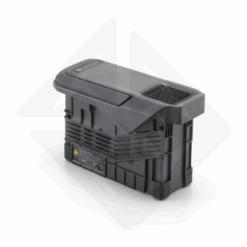 Black drone battery on white background.