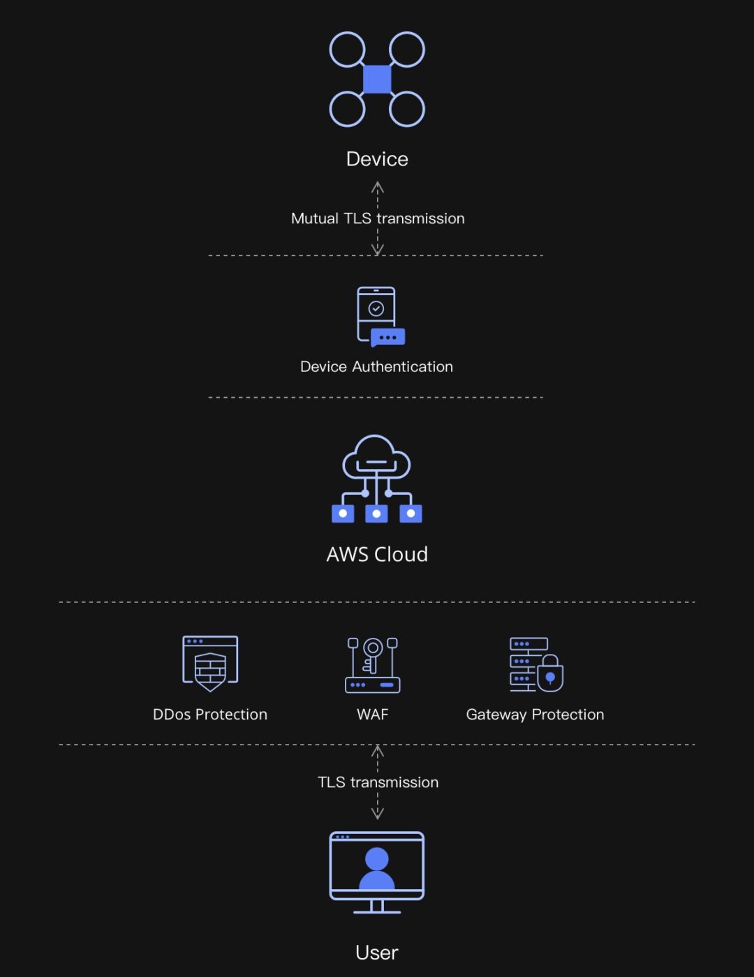 Cloud security schema with TLS protection.