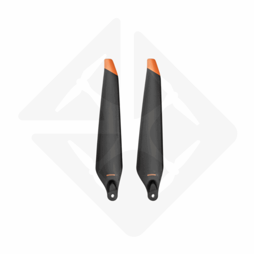 Deux hélices de drone avec bords orange.