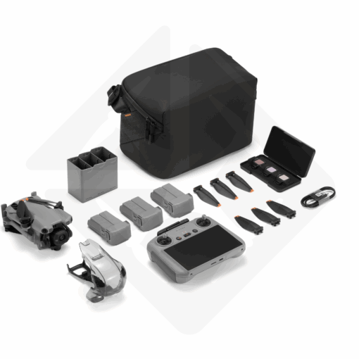 Drone accessory set with bag, batteries, propellers.