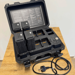 Battery box with charger and electrical cable.