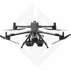 Professional drone with cameras, seen from the front.