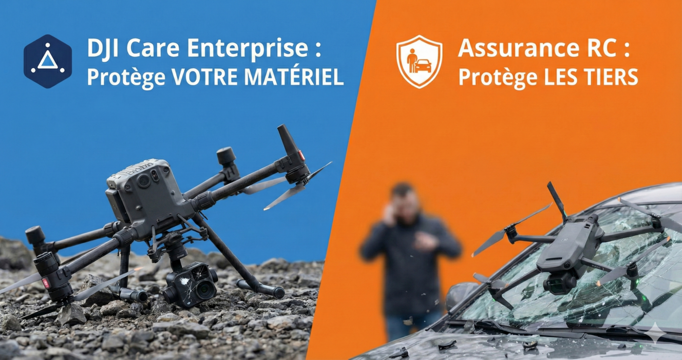 Drone crashed on the ground and on a broken windshield.