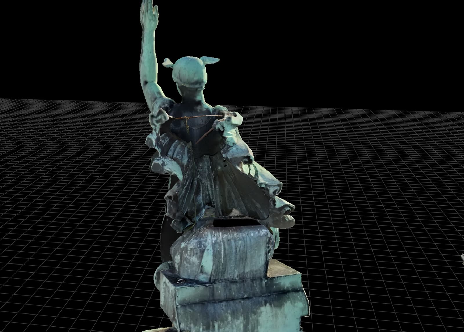 Maillage 3D texturé d'une statue en bronze avec anomalie de fixation détectée