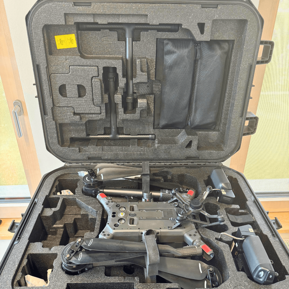 Carrying case open with the DJI Matrice 300 RTK folded