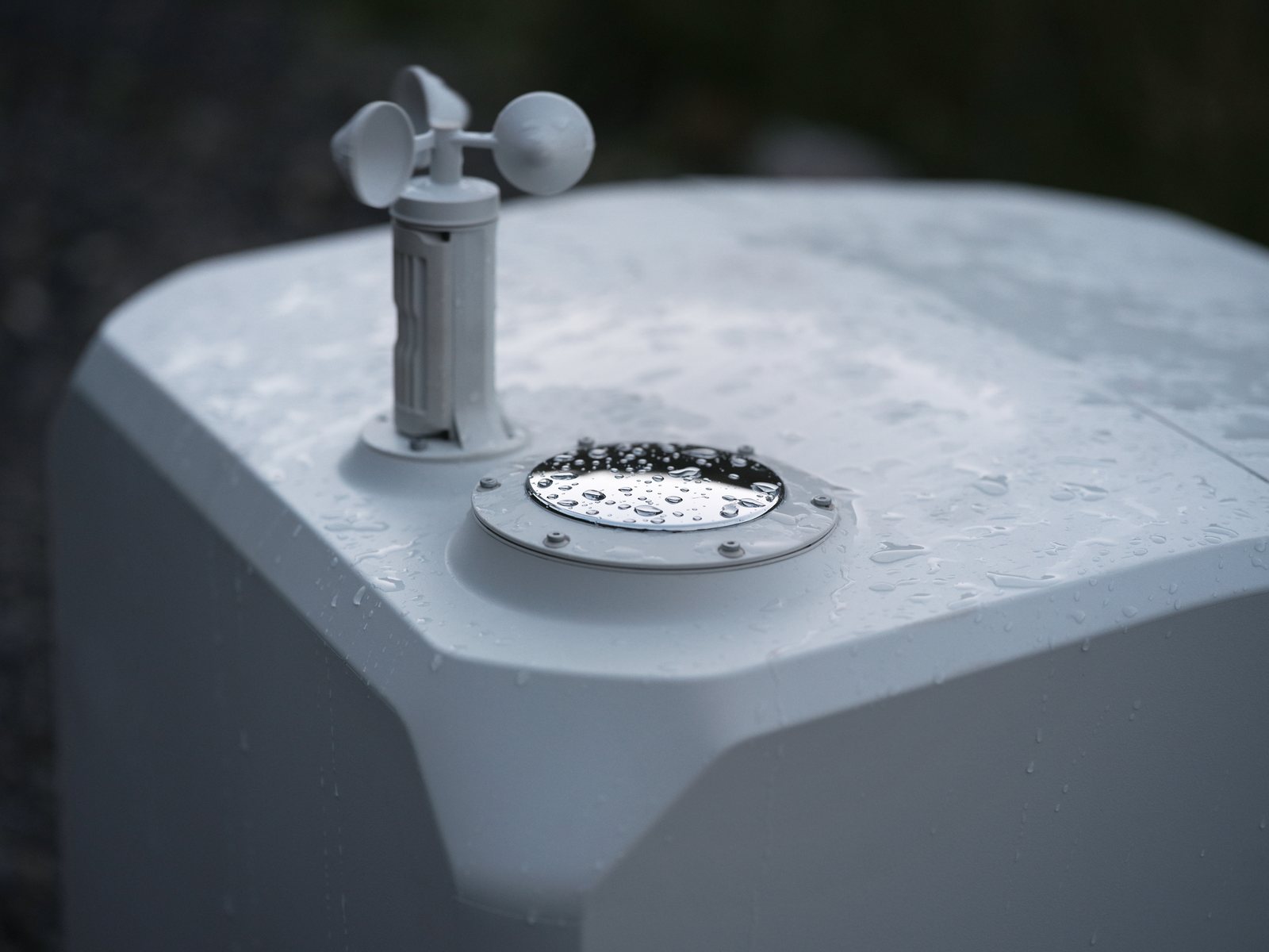 DJI Dock 4 anemometer and rain gauge in the rain